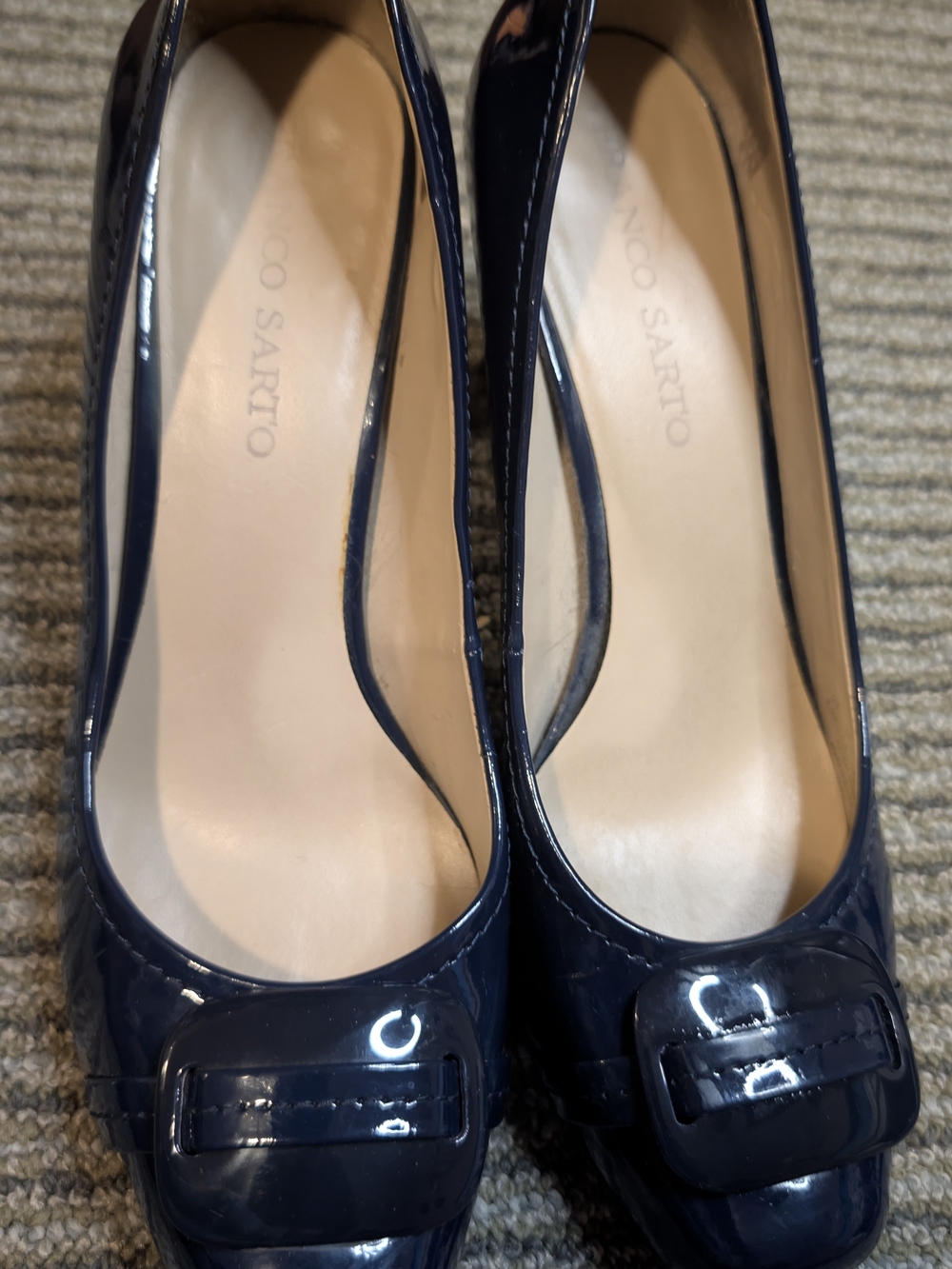 Franco Sarto Women's Navy Patent Leather Block Heel Pumps